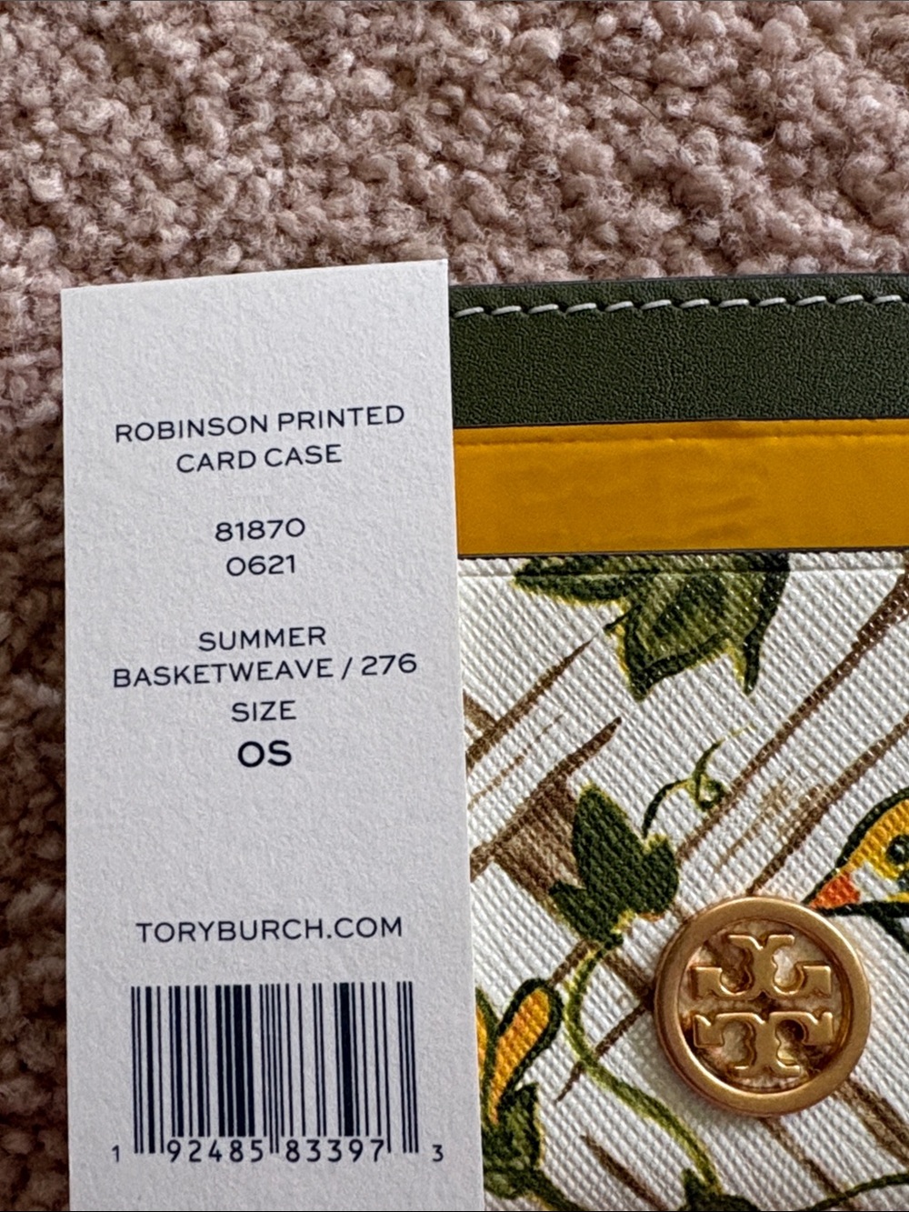 Tory Burch Robinson Yellow & Green Floral Bird Card Holder with Gold Logo - Picture 5 of 7